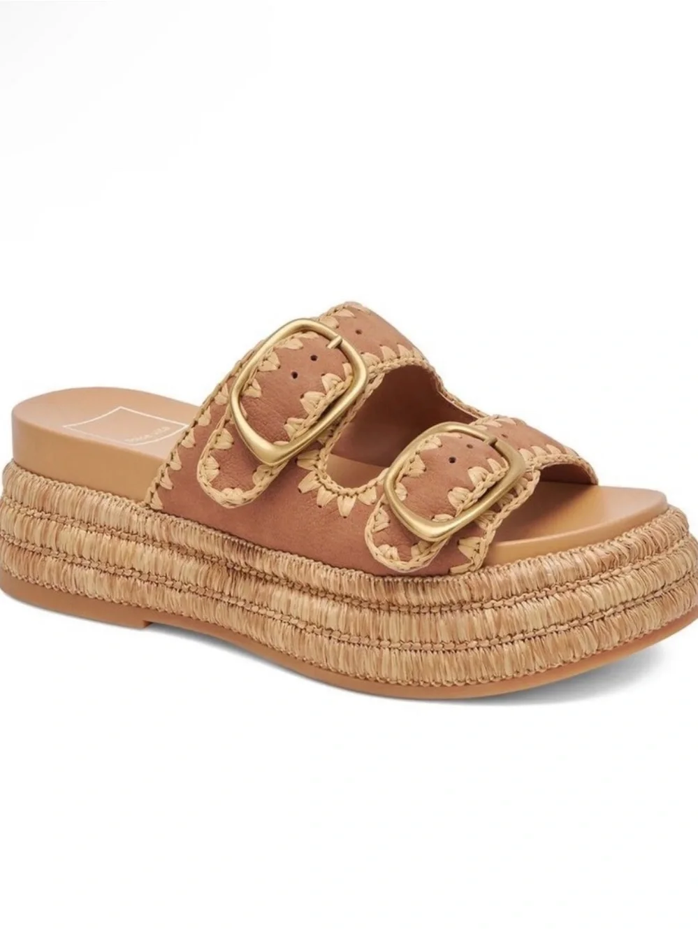 Dolce Vita Tan Platform Slide with Gold Buckles